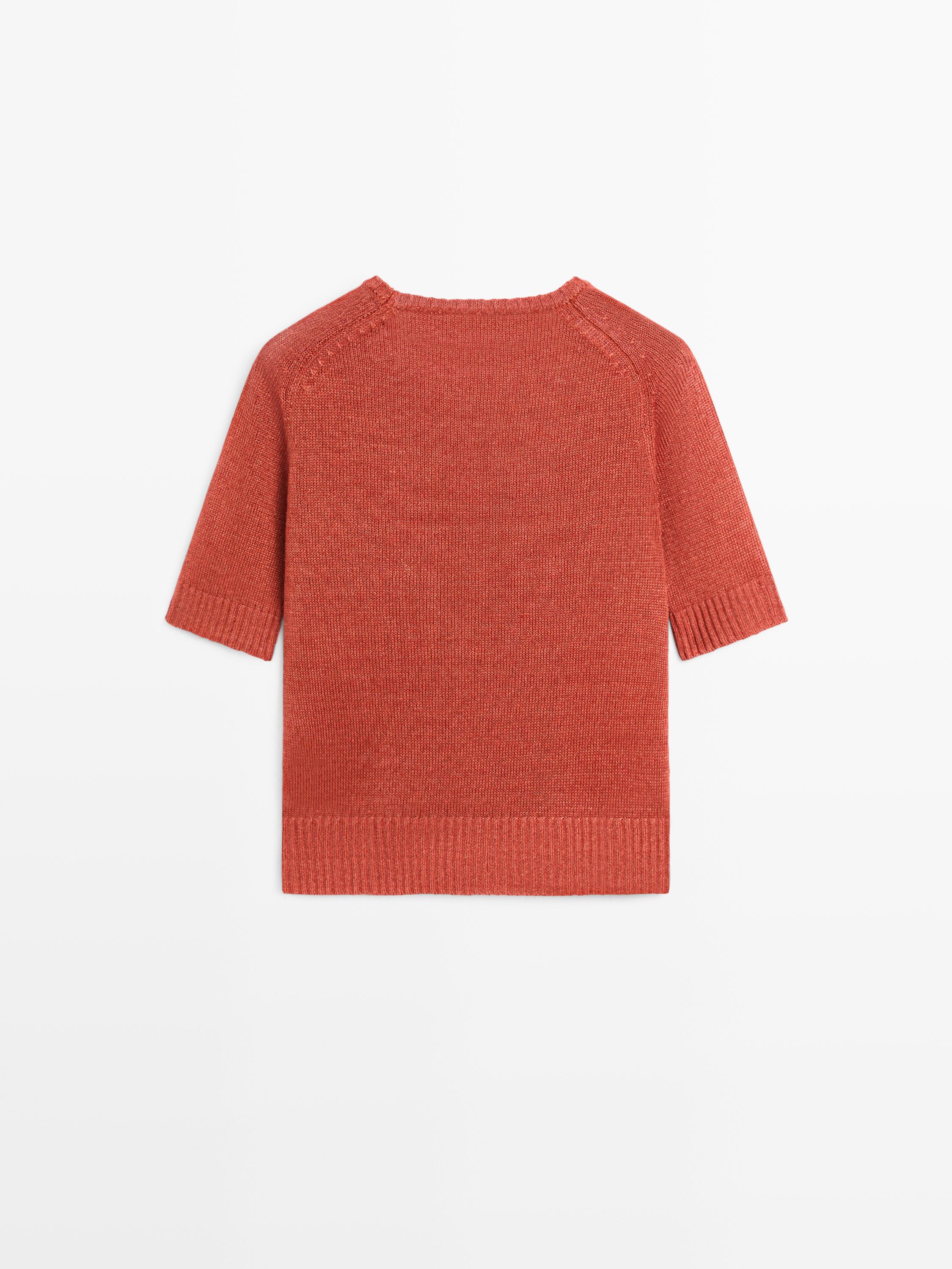 100% linen short sleeve knit sweater
